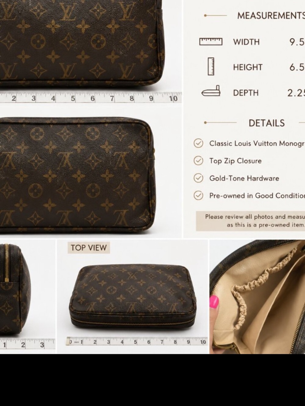 Louis Vuitton Monogram Cosmetic Makeup Pouch Toiletry Bag Brown Canvas - Picture 6 of 6
